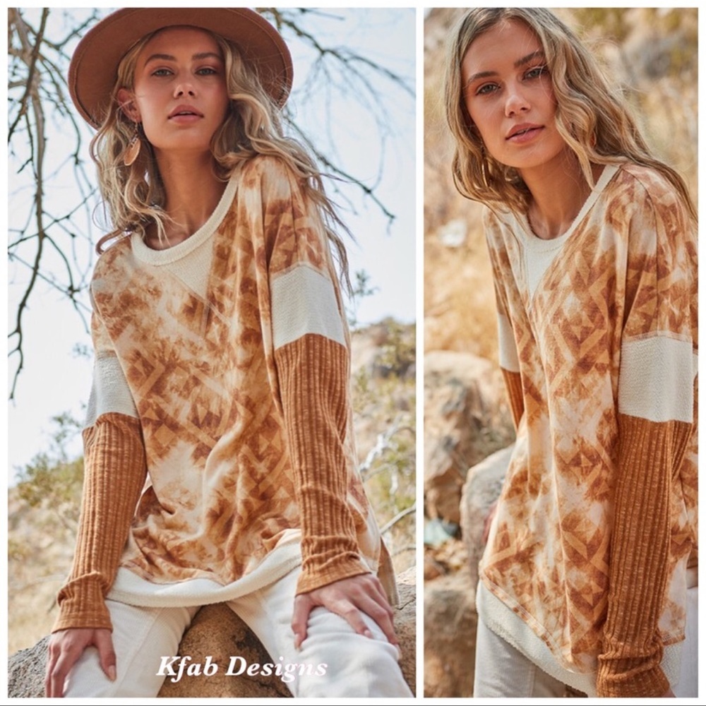 Boho Contrast Detail Aztec Print Top